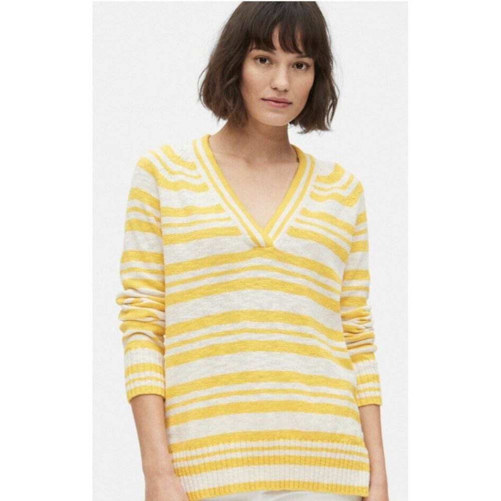 New GAP Striped Yellow Vneck Pullover Sweater